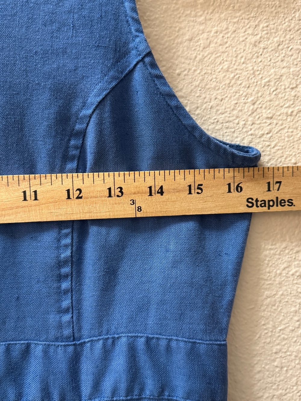 Vintage 90s Eddie Bauer 100% Linen Midi Dress XSP Coastal Grandma Blue Boho - Picture 5 of 9